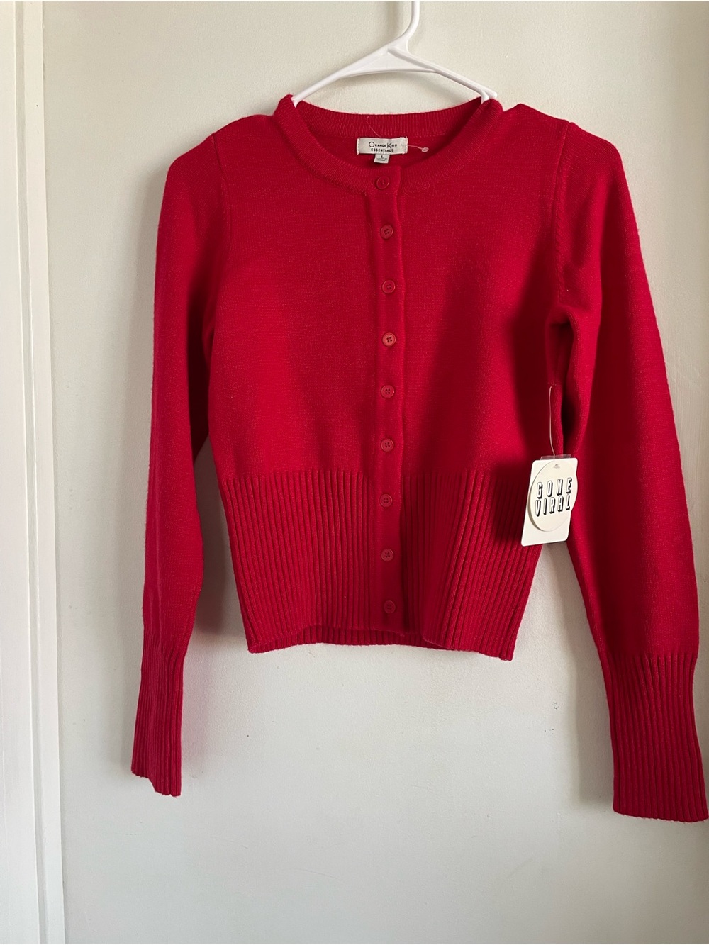 Orange Kiss Essentials Red Button-Up Ribbed Hem Cardigan